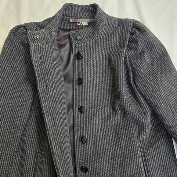 Vintage Karen Womens Wool Cashmere Peacoat Size Medium Black Gray 80s Whimsigoth - Picture 5 of 13